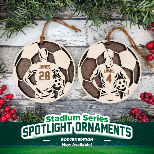 STADIUM SERIES Personalized CHRISTMAS ORNAMENTS - NEW FOR 2024 - SOCCER